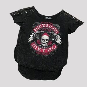 Affliction Black and Red Skull Graphic Tee